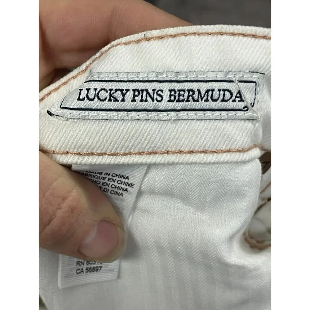 Lucky Brand Womens White Denim Distressed Bermuda Shorts 26 Lucky Pins 7WD10771